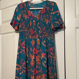 SHEIN Teal and Orange Floral Midi Dress